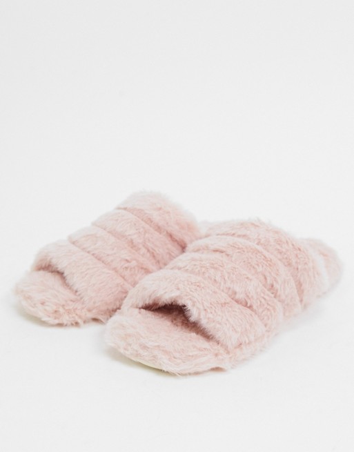 Truffle Collection faux fur slippers in pink