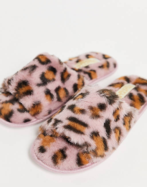 Truffle Collection faux fur slippers in print