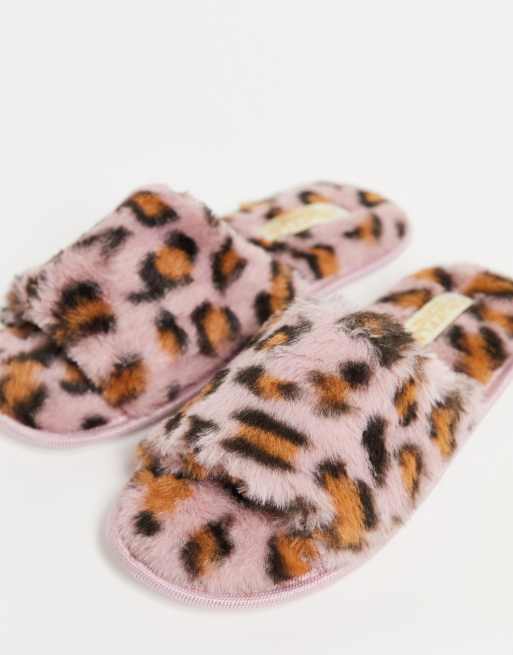Truffle Collection faux fur slippers in print