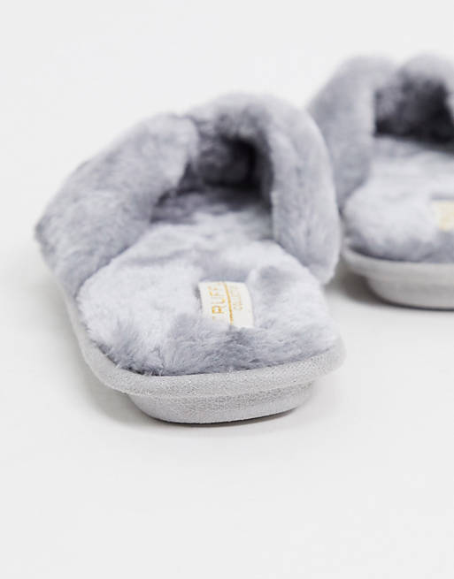 Truffle Collection faux fur thong slippers in gray