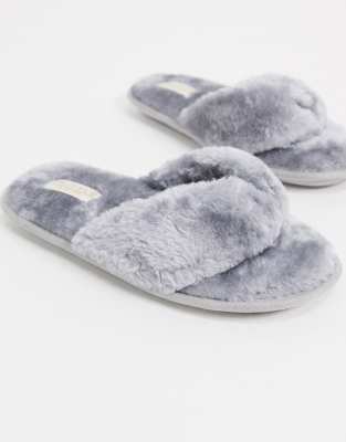 faux fur toe post slippers