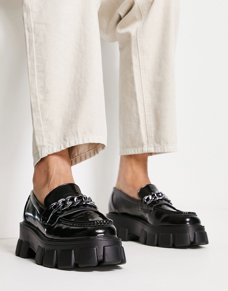 Truffle Collection faux leather chunky chain loafers in black