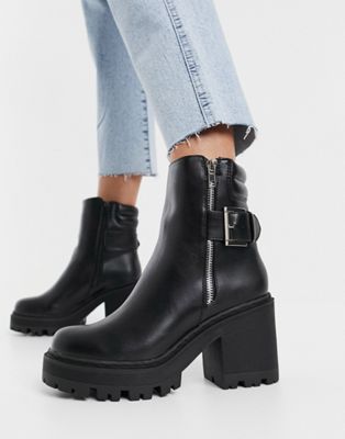 black chunky faux leather boot