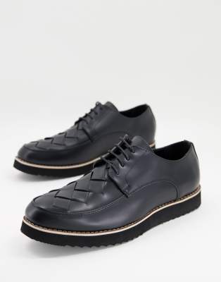 Truffle Collection faux leather chunky lace up shoes in black | ASOS