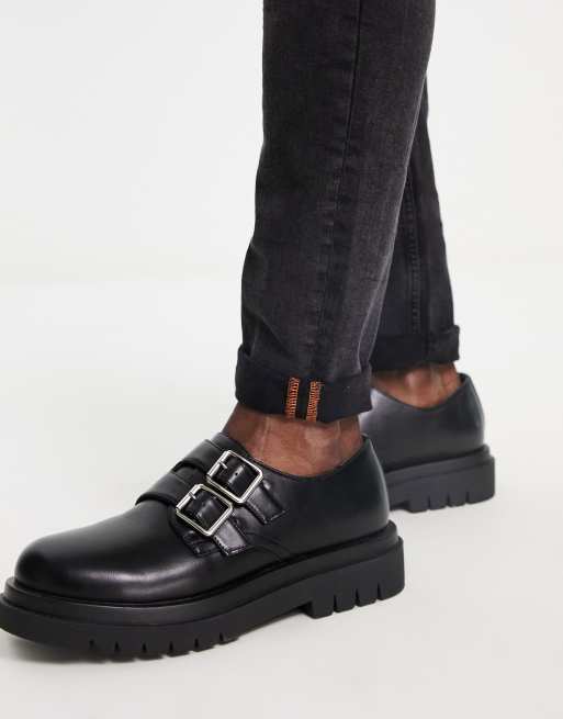 Truffle Collection faux leather chunky monk shoes in black | ASOS