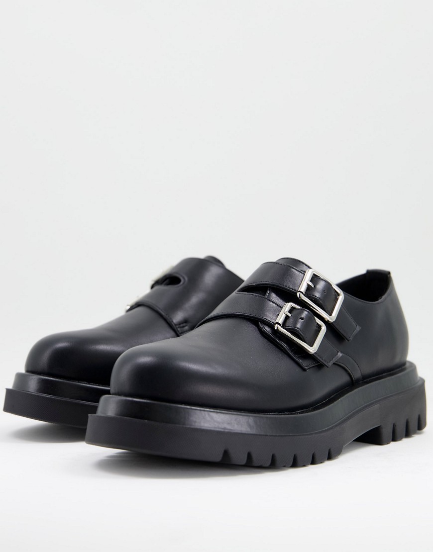 Truffle Collection Faux Leather Chunky Monk Shoes In Black | ModeSens
