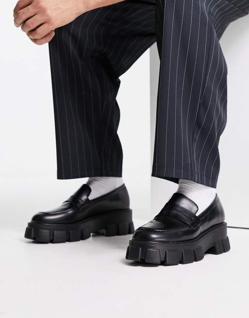 Truffle Collection faux leather chunky penny loafers in black, 4 of 4