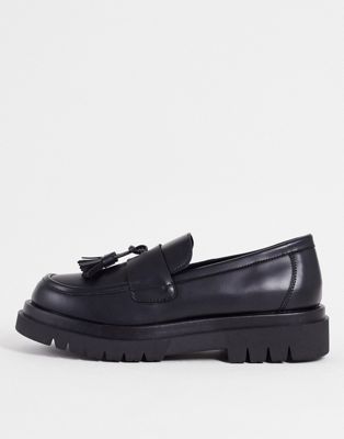 Truffle Collection faux leather chunky sole tassel loafers in black | ASOS