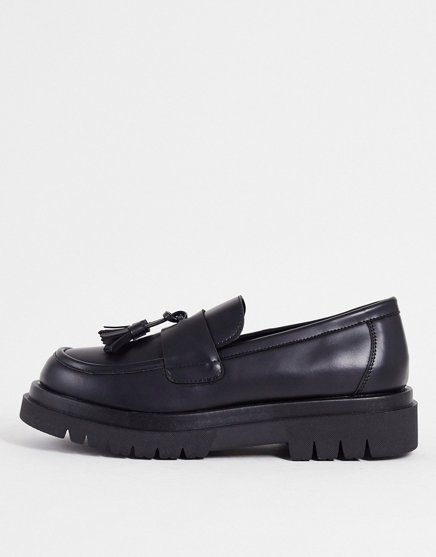 Truffle Collection faux leather chunky sole tassel loafers in black