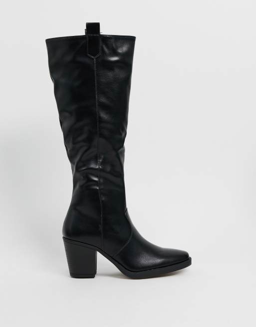 truffle collection heeled knee high boots in black