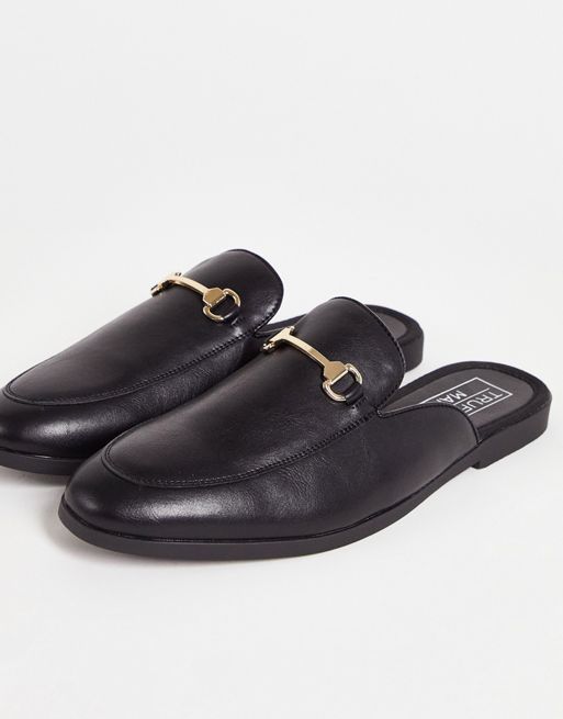 Truffle Collection faux leather metal trim mule loafers in black | ASOS