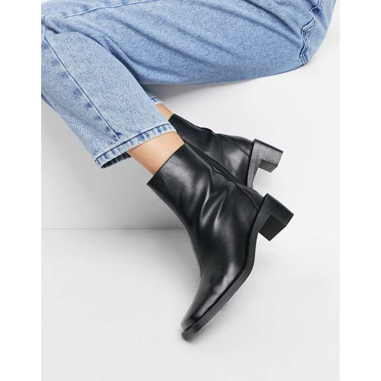 Leather black ankle boots low clearance heel