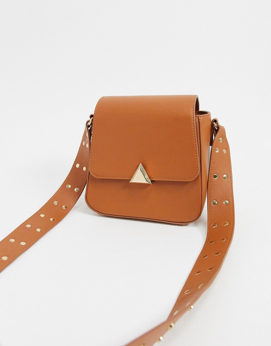 Truffle Collection Faux Leather stud strap cross body-Orange
