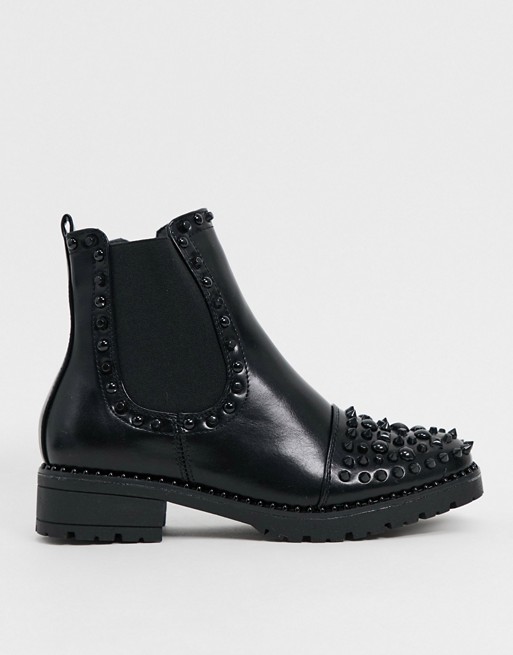 Truffle Collection faux leather studded chelsea boots in black