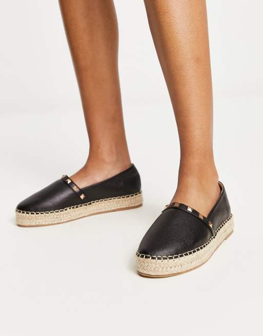 Truffle Collection leather studded espadrilles in black | ASOS