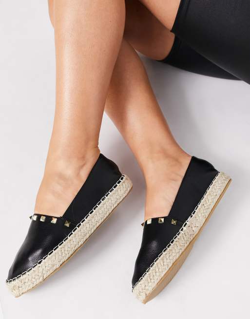 Truffle Collection faux leather studded espadrilles in black