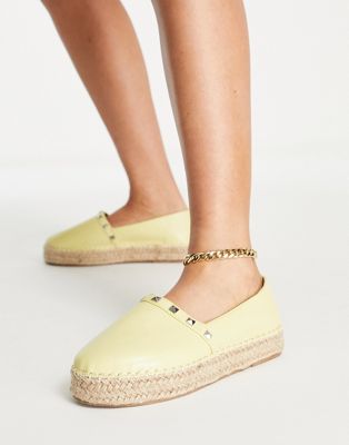 Truffle Collection faux leather studded espadrilles in yellow