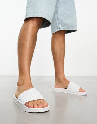 Truffle Collection Truffle Collection faux leather studded sliders in white