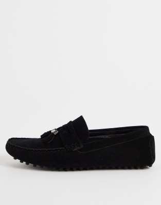 Truffle Collection Faux Leather Tassel Loafers In Black Micro ModeSens