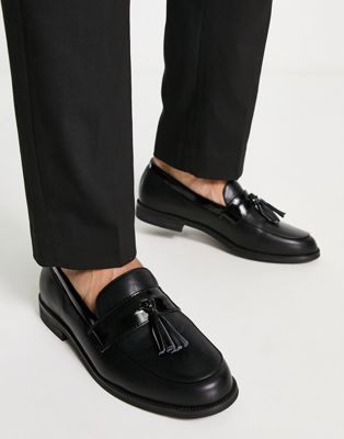 Truffle Collection faux leather tassel loafers in black