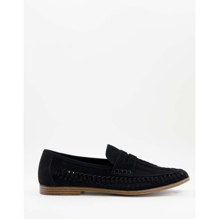 Truffle Collection faux leather woven loafers in black