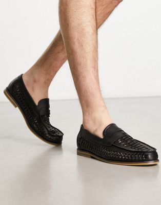  faux leather woven penny saddle loafers 