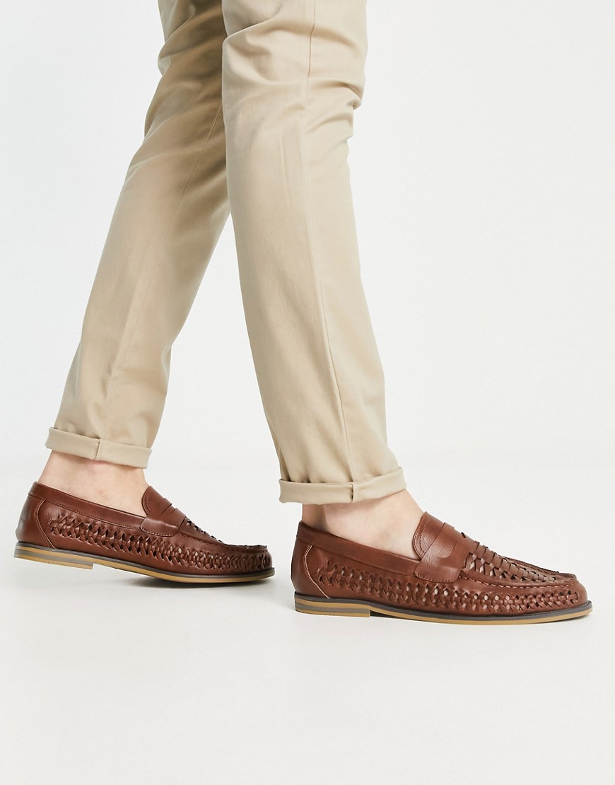 Truffle Collection Faux Leather Woven Penny Saddle Loafers In Brown