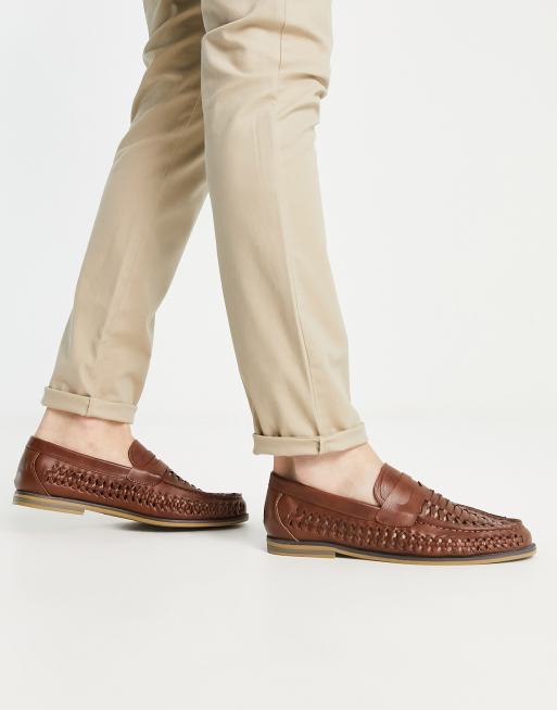 Truffle Collection faux leather woven penny saddle loafers in brown