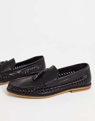 Truffle Collection Faux Leather Woven Tassel Loafers In Black ModeSens