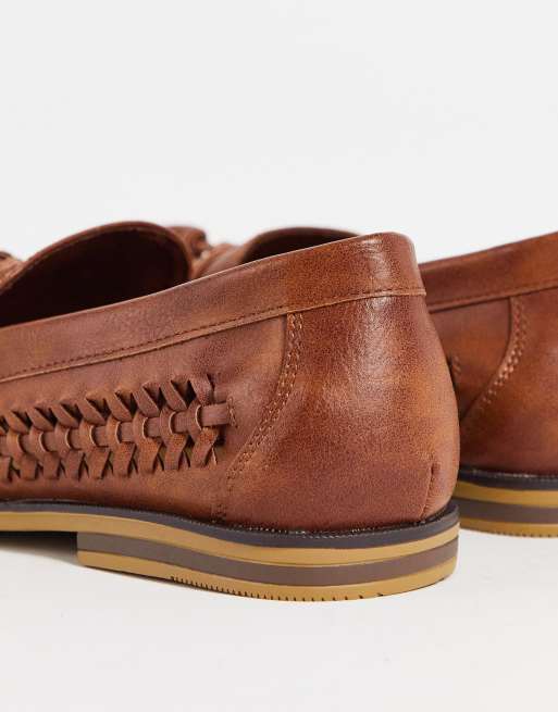 Truffle Collection faux leather woven tassel loafers in brown, 3 of 4