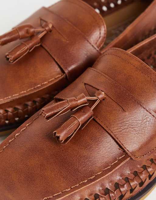 Truffle Collection faux leather woven tassel loafers in brown, 4 of 4