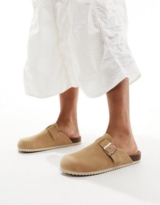Truffle Collection faux suede clogs in beige