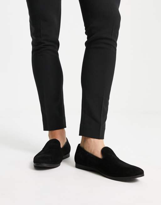 Truffle Collection faux suede slip on loafers in black ASOS