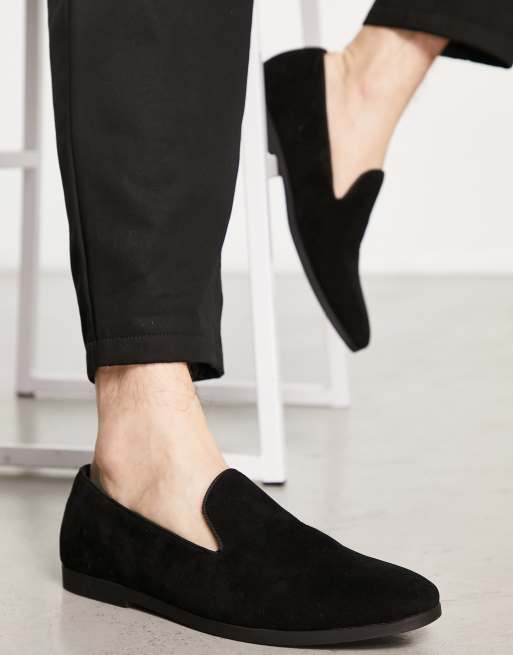 Truffle Collection faux suede slip on loafers in black | ASOS