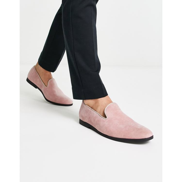 Truffle Collection faux suede slip on loafers in pink