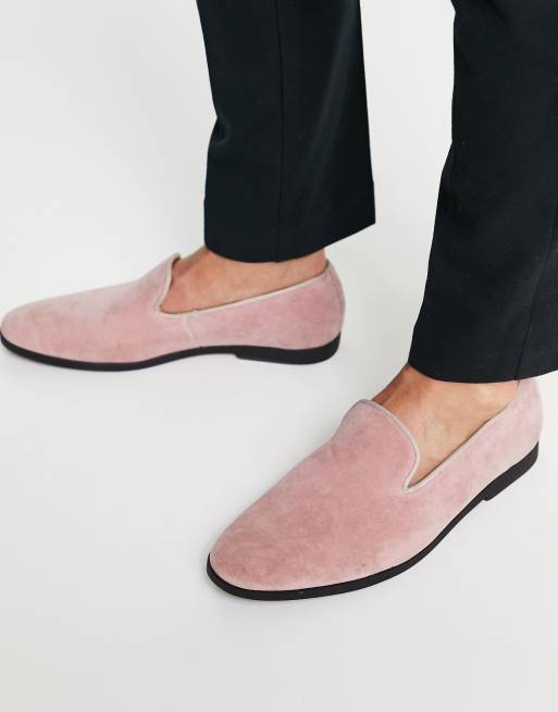 Truffle Collection faux suede slip on loafers in pink