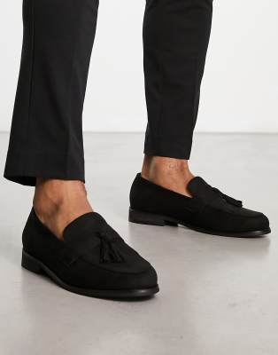 Truffle Collection Faux Suede Tassel Loafers In Black