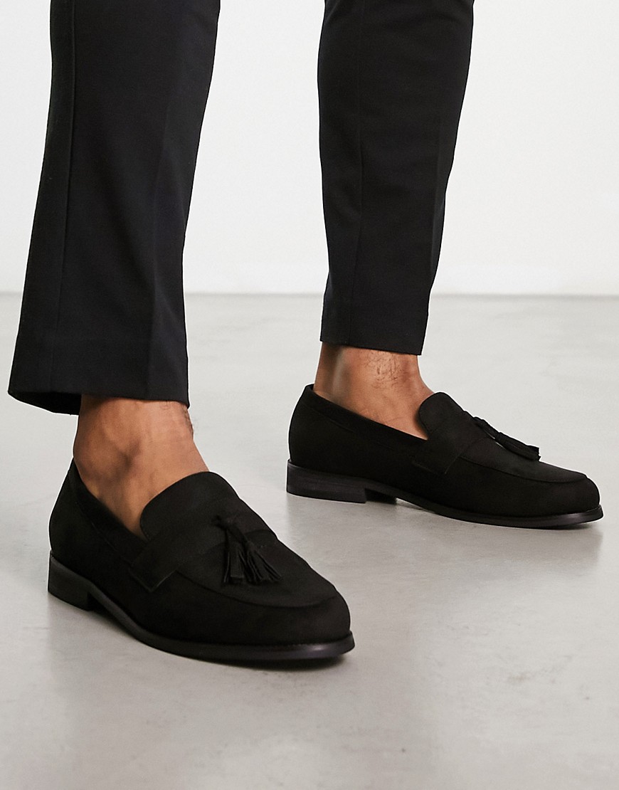 Truffle Collection faux suede tassel loafers in black