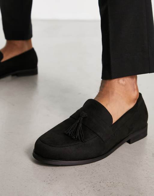 Truffle Collection faux suede tassel loafers in black