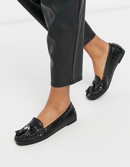 Truffle Collection flat tassel loafers in black croc