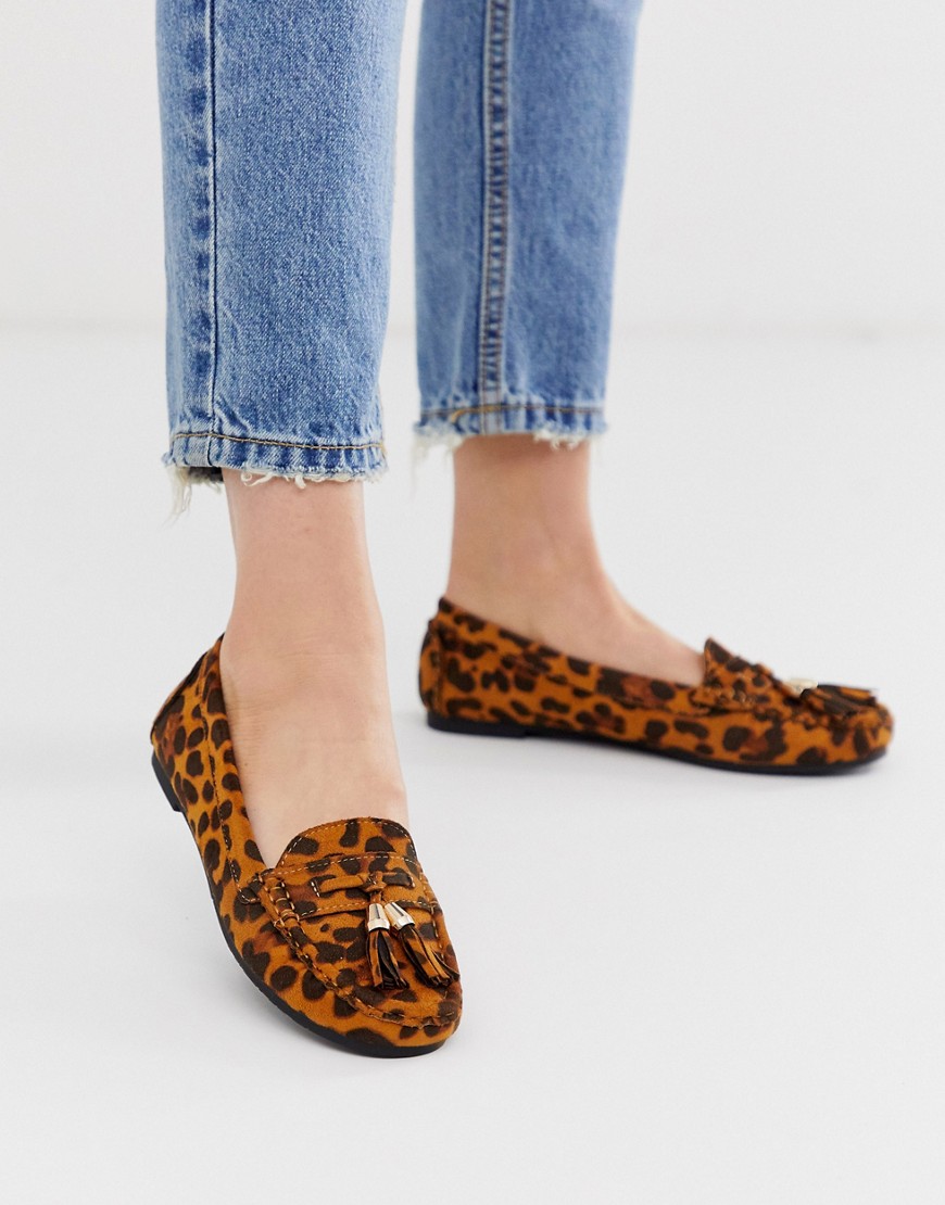 Truffle Collection flat tassel loafers in leopard-Multi