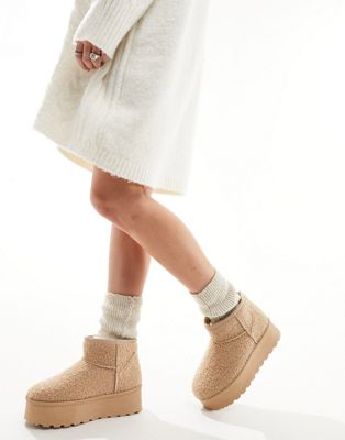 Truffle Collection flatform ankle boots in tan borg
