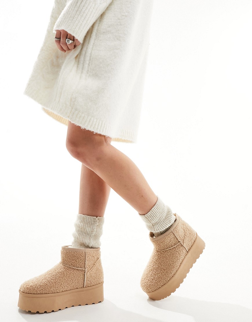 Truffle Collection flatform ankle boots in tan borg-White