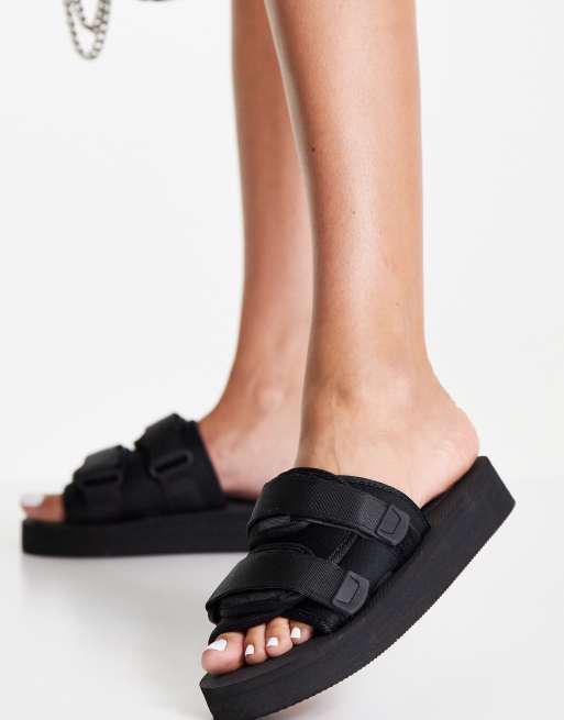 Truffle Collection flatform buckle slides in black ASOS