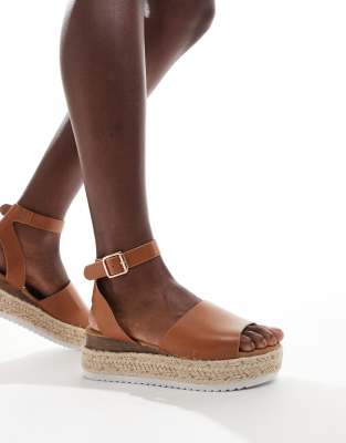 Truffle Collection Flatform Espadrilles In Tan-brown