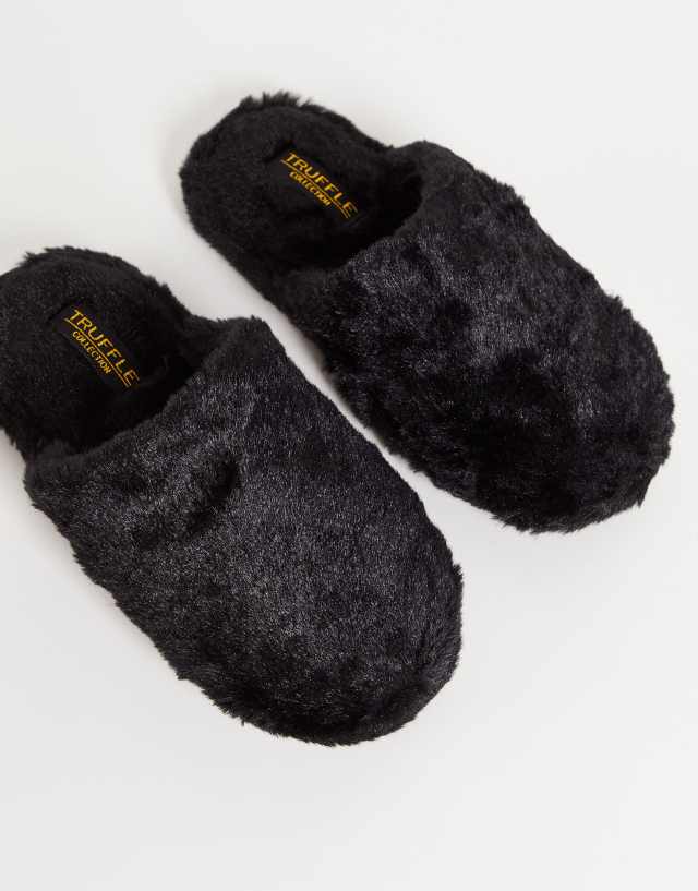 Truffle Collection fluffy mule slipper in black