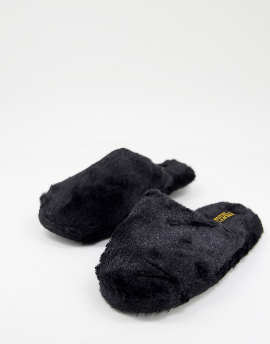Hugo Fluffy Open Toe Slippers In Black