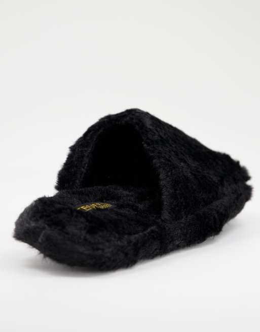 Truffle Collection fluffy mule slipper in black, 4 of 4