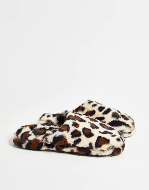 Fluffy best sale leopard slippers