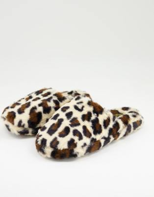 Truffle Collection Truffle Collection fluffy mule slipper in leopard-Multi
